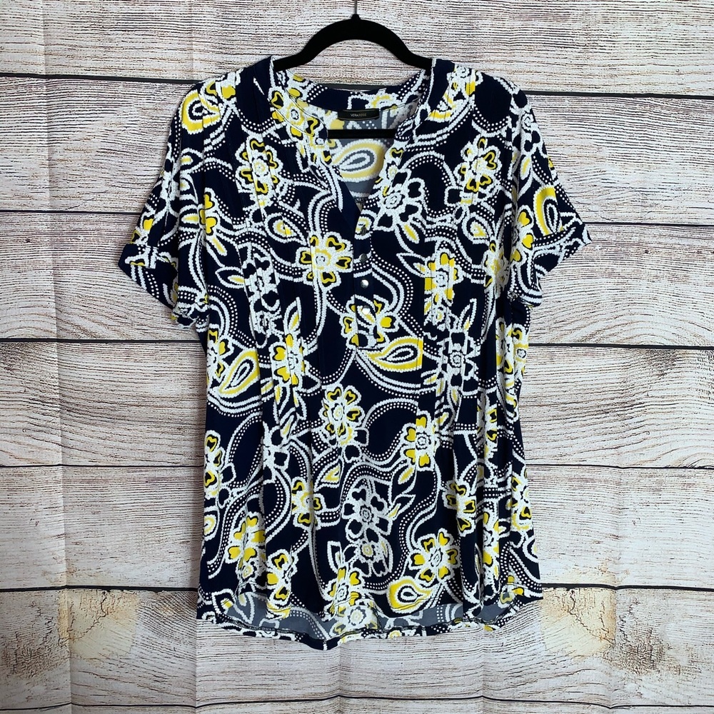 Vera Rose Blue and Yellow Floral Top